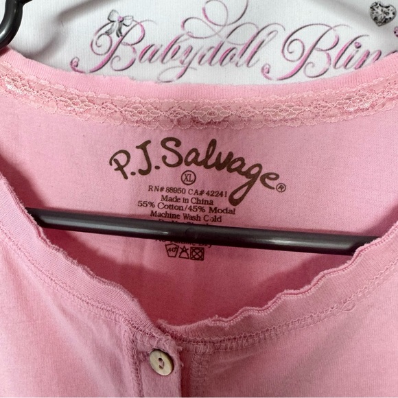 PJ Salvage Pink Long Sleeve dress nighty gown sleep pajamas pjs lace detail - Picture 5 of 6